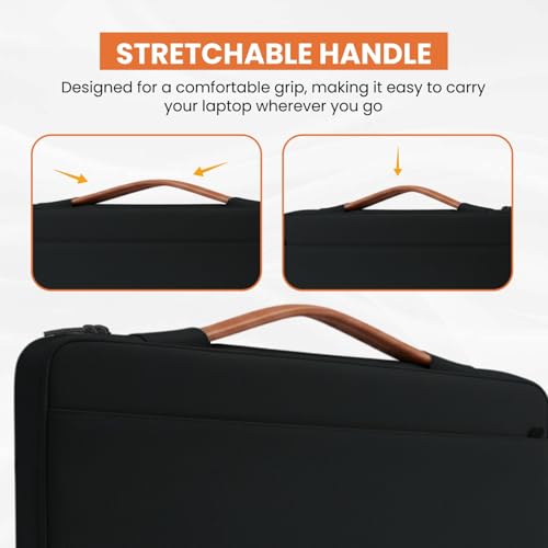 Image of Dyazo Laptop Sleeve 15.6 Inch with Handle & Front Accessory Pocket | Protective Carry Case with Organized Compartments | Soft Inner Lining | Compatible for Mac, Dell, HP, Lenovo, Acer & More (Black)