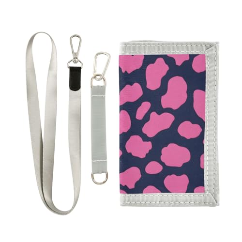 zyrtty Kids Wallets for Boys Girls Ages 4-18 Trifold, Pink Leopard Pattern Navy Wallet with Zippered Coin Pocket and Card Holders, Novelty Wallet for Childrens Birthday Gifts