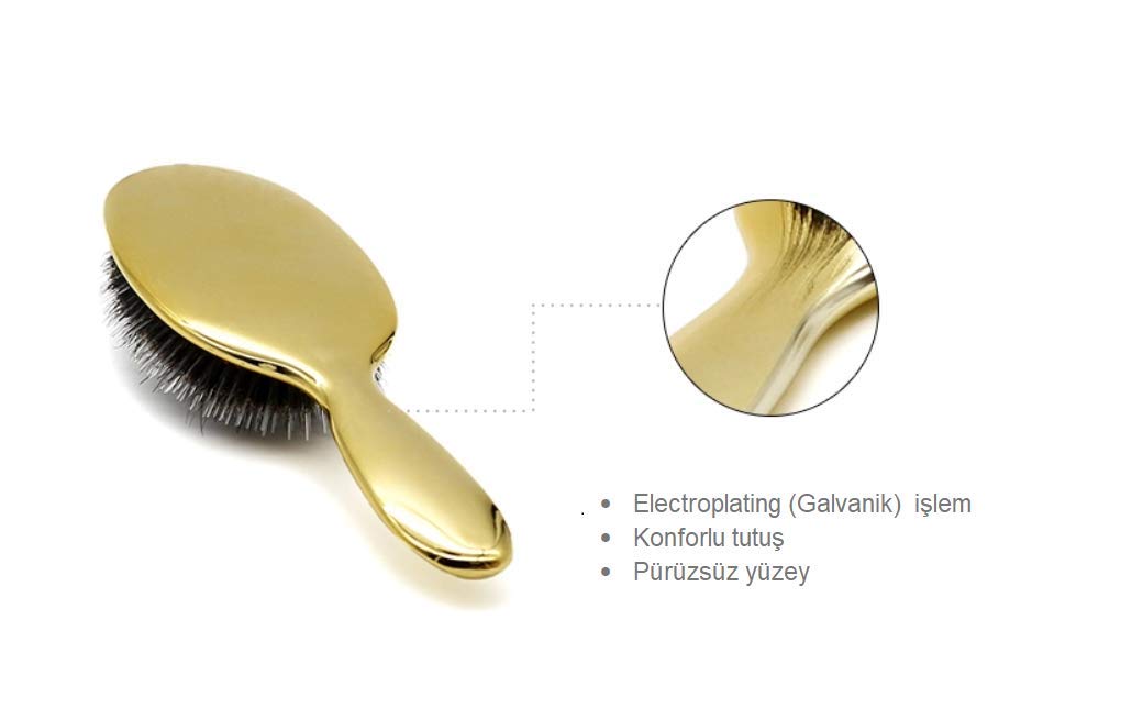 LAND OF MYTH - LOM1052 Premium Seri Oval Kürek Saç Açma Tarama Fırçası, Galvanik, Kaynak Saç Tarağı (Gold)