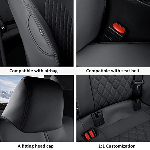 Image of GIANT PANDA Customized Full Set Car Seat Covers Fit for F150 2018 2019 2020 2021 2022 2023 2024 Faux Leather- (Black)