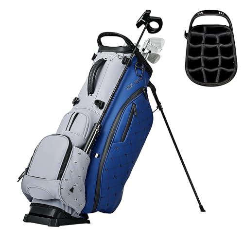 ASK ECHO Golf Prestige-14 Way Full Length Hybrid Stand Bag Premium Leather External Putter Clip/Navy Grey