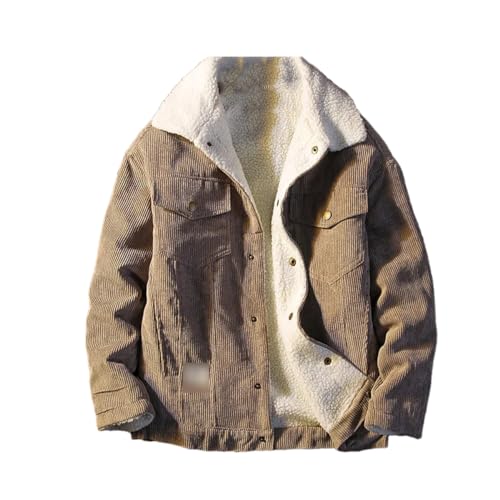 Men Winter Thicken Casual Corduroy Turn-Down Collar Coat Warm Outwear Single Breasted Parkas