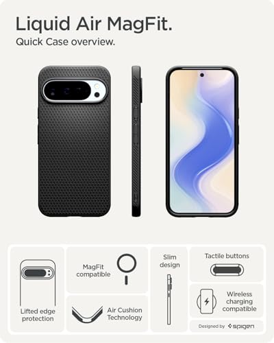 Image of Spigen Liquid Air MagFit Back Cover Case for Pixel 10 Pro /10, Pixelsnap Compatible, Slim Matte Grip - Polycarbonate + TPU | Matte Black