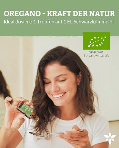 Heldengrün® BIO Oregano Öl [HOCHDOSIERT] mit +82% Carvacrol - Zertifiziertes Lebensmittel zum Einnehmen - Oreganoöl Bio aus Griechenland - Oregano Oil