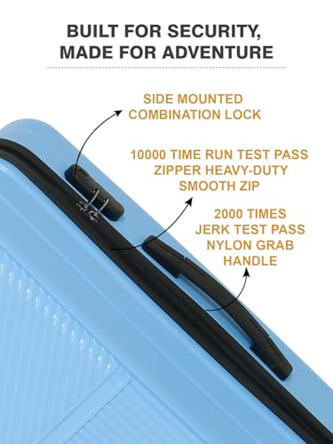 Image of Teakwood Set of 2 8 Wheels Trolley Bag, Hard Cabin with Zipper Closure, Adjustable Push Button & Cross Side Strap, Number Lock System 360 Degree (Set of 2, Powder Blue)