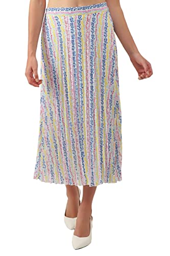 Image of NUEVOSDAMAS Women Floral Printed & Pleated Flared Midi Skirt