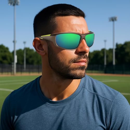 Image of PROBEROS HD Polarized Riding Sunglasses for Men - UV Protection, Anti-Glare, Stylish Riding Glasses with Case, Eyeglass Strap, Cleaning Cloth & Storage Bag (Green)