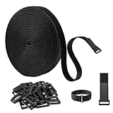 Sangles Réutilisables en Scratch, Attaches de Câble Ajustables, Sangles de Câble Attaches Réglables avec Boucles, Sangle de Fixation à Crochet et Boucle (20 mm x 10 m, avec 50 fermeture)