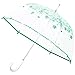 Kung Fu Smith Auto Open Clear Bubble Umbrella for Women and Girls, Green Floral Print Dome Umbrella for Rain, Cherry Blossom