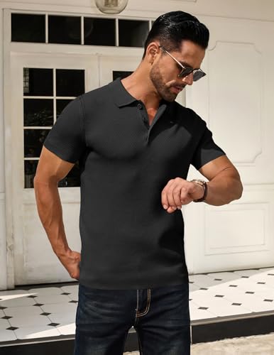 COOFANDY Men's Knit Polo Shirts Short Sleeve Textured Golf Shirt Fashion Casual Collared Pullover T-Shirts3