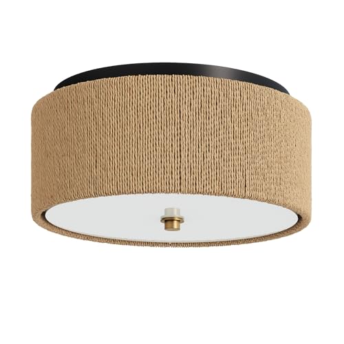 Nathan James Juluca Boho Light Fixture, Flush Mount Ceiling Light with Frosted Glass Diffuser, Rustic Boho Ceiling Light with Seagrass Shade by Nathan James - Used condition - Image 6
