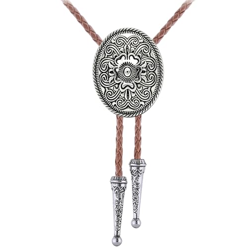 Image of GelConnie Floral Bolo Tie for Men Womens Bolo Tie Necklace Native American Black Men's Bolo Ties Western Cowboy Bolero Ties
