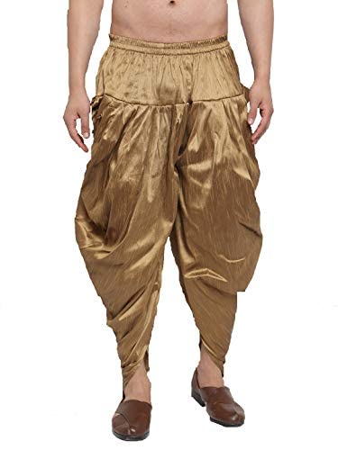 Men's Silk Blend Traditional Dhoti Salwar Free Size Ethnic Wedding Party Pants Stitched Dhoti Harem Salwar Dhoti Pant (Brown)