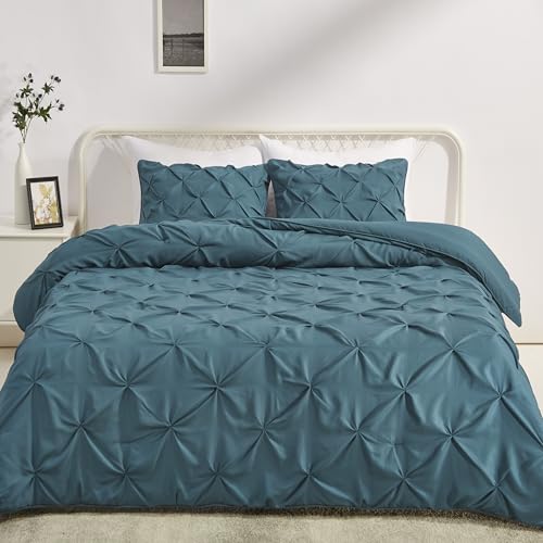 Image of Amazon Basics Soft King Size Comforter Set, All-Season Down-Alternative 3-Piece Bedding Set, Pinch Pleat Design with Piped Edges, Dark Teal