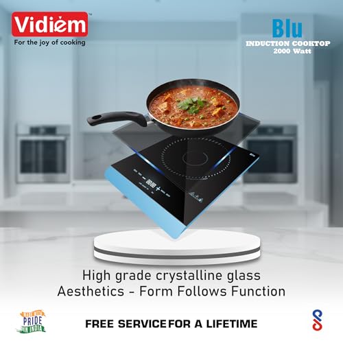 Image of Vidiem Blu 2000W Induction Cooktop for Kitchen | Crystalline Glass Top | 5 Indian Preset Menus | Feather Touch Controls | Intelligent Heat Distribution | 2 Year Warranty