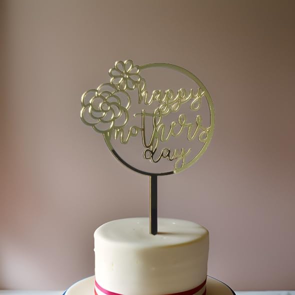 Happy Mother's Day Cake Topper with Floral Design and Sentiment (4.5 * 6 inch)