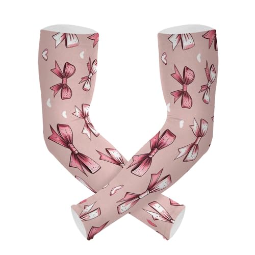 PYBUG Pink Bows Cooling Arm Sleeves Men Women Breathable with Thumb Hole Sun Protection for Gardens,Gardening,Farms,Driving,Cycling