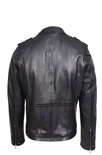 Chaqueta Biker de Cuero Negro para Hombre miniatura 2