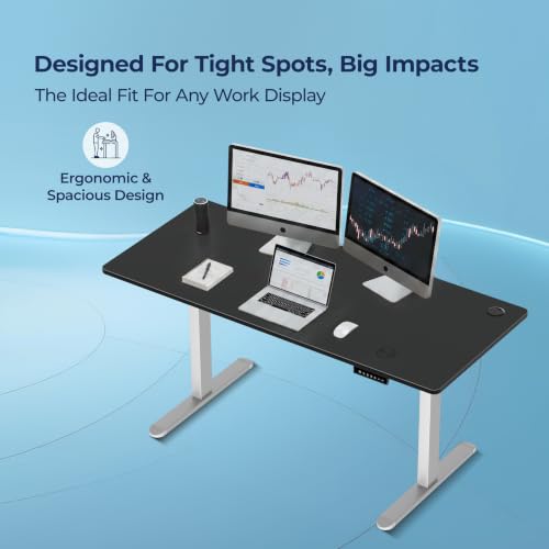 Image of The Sleep Company AeroPro Electric Height Adjustable Desk | Ergonomic WFH Table | 4 Memory Presets | Wireless Charging | 2 Yr Warranty | 1600x700 Top | Free Installation | Black & White