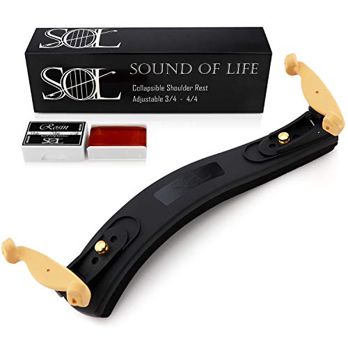 SOL Universal Violin Shoulder Rest with 2 Rosin Stones - Adjustable Collapsible Fiddle Pad with Gel Feet for 3/4 and 4/4 Violins