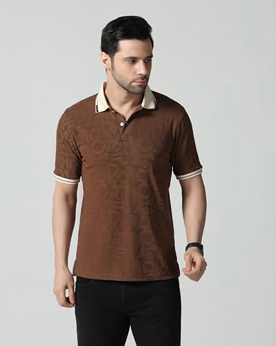 Image of TOPLOT Men's Premium Jacquard Polo T-Shirt | Geometric Textured Design | Contrast Collar & Cuffs | Soft Breathable | Perfect for Office & Casual Wear | Available in Pack of 2 (5281)