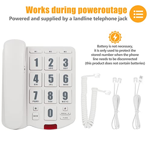 Big Button Telephone with Loud volume, Uvital Landline Phone Support Adjustable Volume and One-Touch Speed Dials, Multifunctional Corded Telephone for Seniors, Home and Front Desk(White) - Image 6