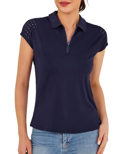 Jack Smith Women'S Golf Shirt Short Sleeve Quarter Zip Pullover T-Shirts Dry Fit Stretch Tennis Shirts Navy Blue 2Xl thumb #5