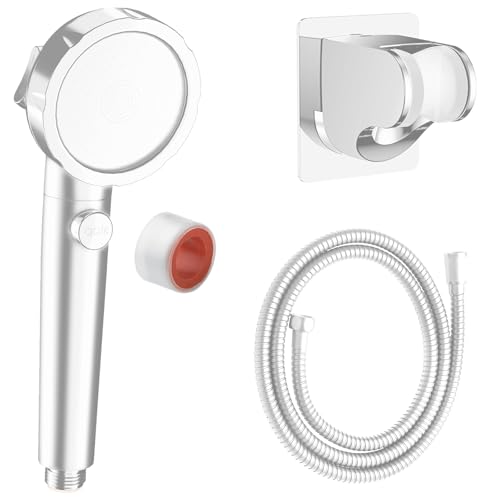 KAIYING Wassersparender Duschkopf mit Filter Gegen Kalk für Hartes Wasser, 3+1 Sprühmodi Duschbrause mit Schlauch und Halterung, Hochdruck Handbrause Dusche mit Ein-/Aus-Schalter (Weiß)
