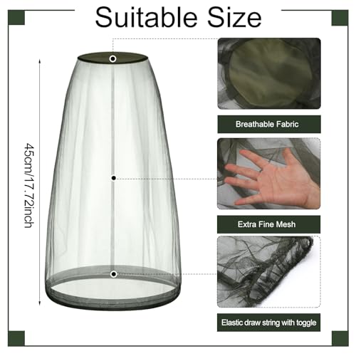 Image of Funtery 12 Pcs Mosquito Net Hat Face Netting Head Mesh Face Fly Netting Hood Protecting Sun and Fishing Hat Net for Men Women(Army Green)