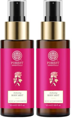 Image of Forest Essentials Fragrant Body Mist Rose & Cardamom | Aloe Vera juice infused Perfume Spray to keep Skin Scented & Hydrated Through the Day (Pack of 2)