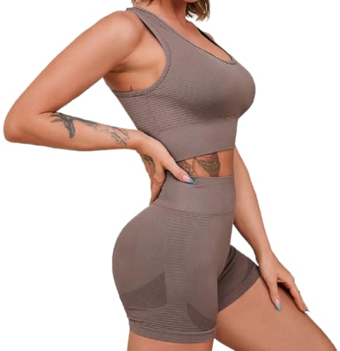 Havejoy Tute da Ginnastica Donna Due Pezzi Pantaloncini e Canotta Reggiseno Crop Top Smanicato Completo Sportivo Pilates Set Tuta Palestra Estiva Abbigliamento per Yoga Fitness Jogging Danza Sweatsuit