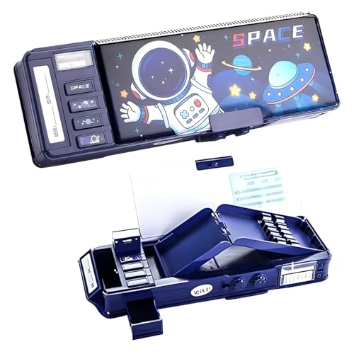 Image of WireScorts Multifunctional Space Lock Compass Box for Kids, Pencil Box for Boy & Girl, Magnetic & Password Lock Compass Box for Boys, Space Astronaut Theme Pencil Case Return Gifts for Kids - Blue