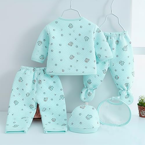 Image of Presents New Born Baby Winter Wear Printed Baby Clothes 5Pcs Sets 100% Cotton Boys Girls Unisex Baby Cotton /Winter or Flannel Suit Infant Clothes