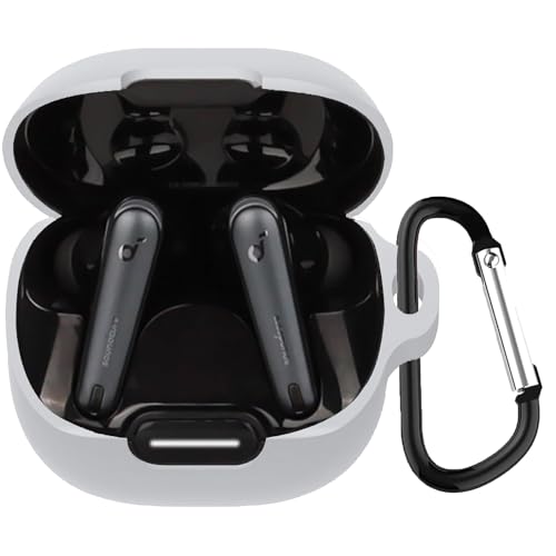 For Anker Soundcore Liberty 4 NC �P�[�X �V���R���� �S�ʕی� �����h�~ �L�Y�h�~ �ϏՌ� �����[�d�\ �y�ʏ��^ �J���r�i�t��(�O���[)