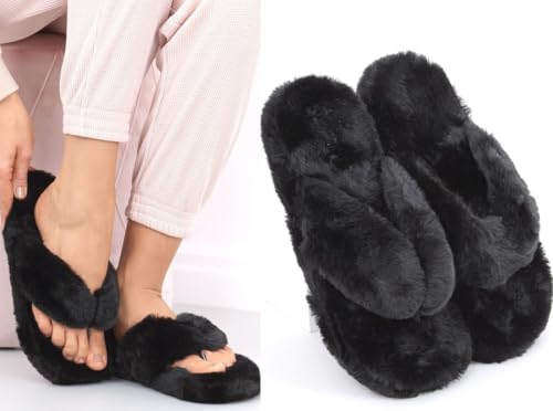 Image of Wolvesden Women's Flip-Flops & Slippers Indoor Soft Thong Fur Flip-Flop And Slippers For Women