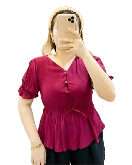 PINKHUB Women's Plus Size Short Sleeve Deep V Neck Self Belted Casual Peplum Wrap Blouse Top