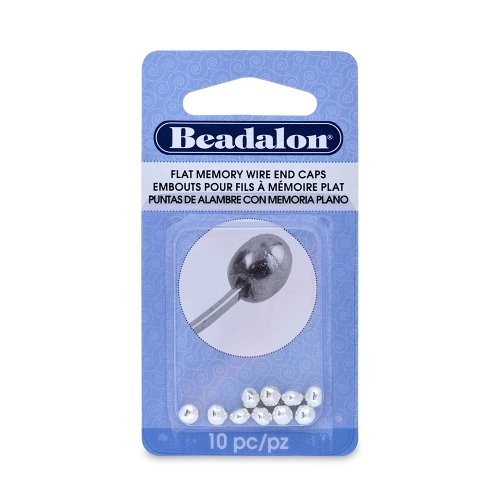 Beadalon 10-Piece Flat Memory Wire End Cap Set, 0.19 by 0.15-Inch, Silver Plate