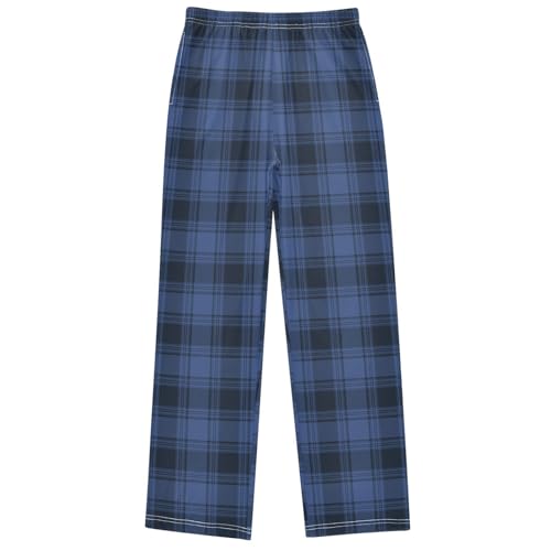 Boy's Pants Blue Tartan Plaid Scottis Jogger Pants Elastic Waist Long Bottoms Trousers with Pockets 6-14 Years