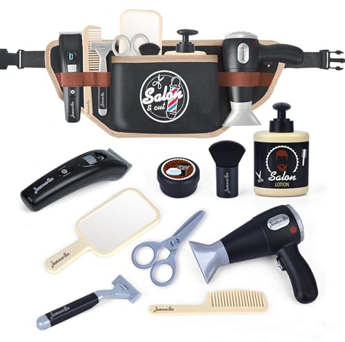 wilbvnit Barber Shop Pretend Play Toy,Haircut Barber Set Toy,Hair Salon Play Set,Kids Shaving Kit for Boys,Haircut Kit for Boys 3+ Year Old Birthday Gift