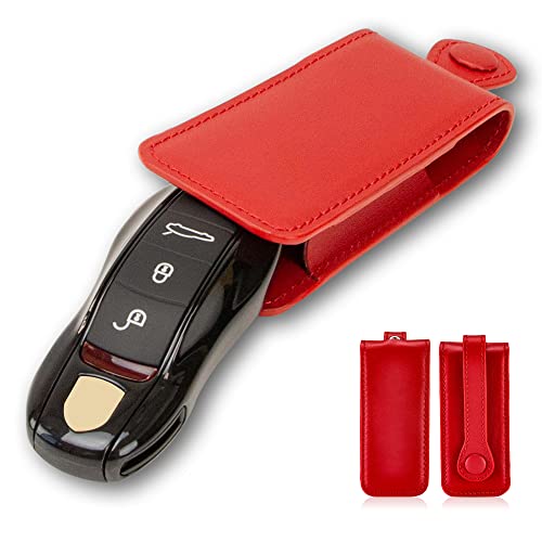 AeroBon Real Leather Key Cover / Leather Key Chain Compatible with Porsche Key Fob (Red)