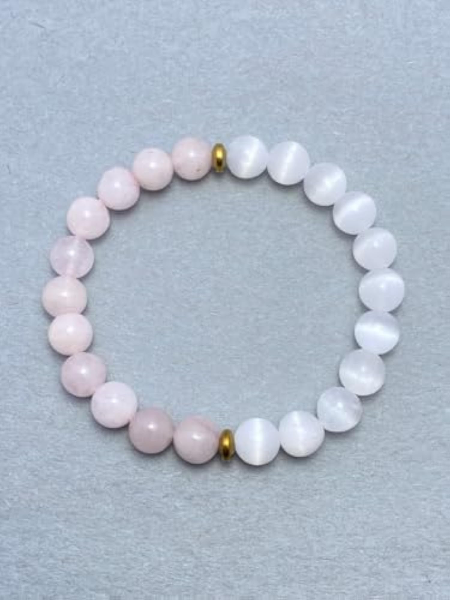 Unisex Natural Selenite & Rose Quartz 8mm Stretchable Bracelet