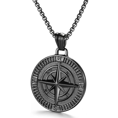 Pendentif boussole homme en acier, le cadeau idéal pour mari et fils