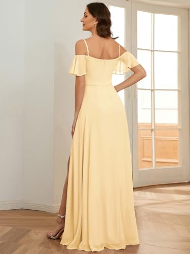 Image of Ever-Pretty Women's Formal Dresses Off Shoulder Short Sleeve Split A-Line Floor Length Bridesmaid Dresses 0237