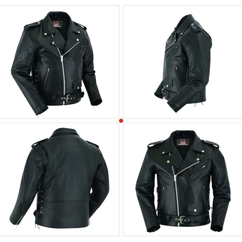 Hugger Men’s Leather Jacket – Premium Classic Style Motorcycle Rider Jacket Inner Liner & Side Laces with Concealment Armory Pocket