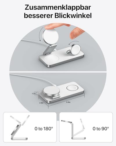 Induktive Ladestation Kompatibel mit Magsafe Ladegerät,QTlier 3 in 1 iPhone Ladestation für 17/16/15/14/13/12 Serie,20W Wireless Charger für Apple Watch 10/9/8/7/6/5/4/3 und AirPods (Tief Weiß)