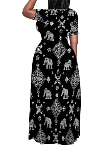 Image of PinkPatty Plus Size Maxi Dress for Curvy Women Crew Neck Long Sleeves Casual Dress Vacation Sundresses with Pockets