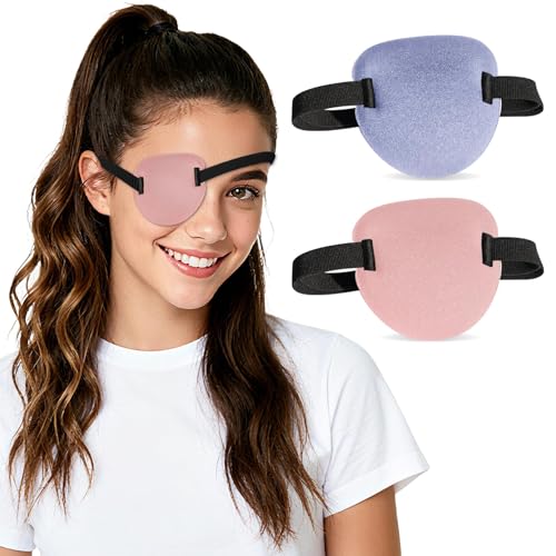 Image of Eye Patches 3D Adjustable for Left or Right Eye, Cover for Amblyopia Lazy Eye, Cosplay and Pirate Costume 2 PCS(Soft Pink,Light Purple)