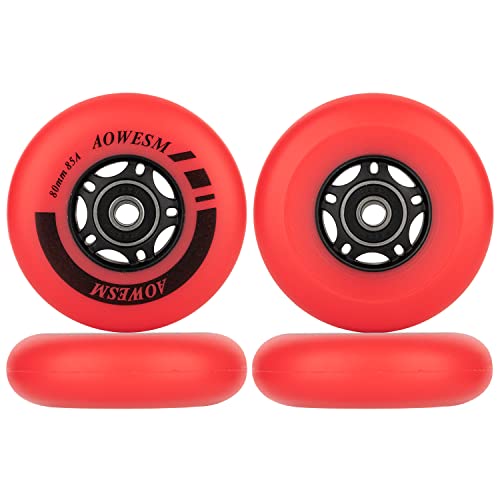 Aowesm Inline Skate Wheels 72Mm 76Mm 80Mm 85A Outdoor Roller Blades Hockey Skates Replacement Wheels W/Bearings Abec-9 And Floating Spacers (4 Pack) (Red, 76Mm) #TOP7