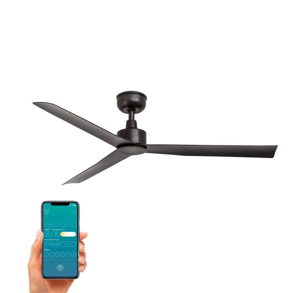 / RIVER/Ventilador de techo marrón para exterior sin luz, con wifi Ø125 cm/Ultrasilencioso, bajo consumo, 6 Velocidades, mando a distancia con temporizador, verano-Invierno