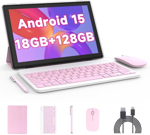 10 inch tablet with keyboard Android 15 (NOT GO) Tablets 2 in 1 Tablet 18GB RAM 128GB Supports 2TB expansion Tablets include case, mouse, stylus pen, battery